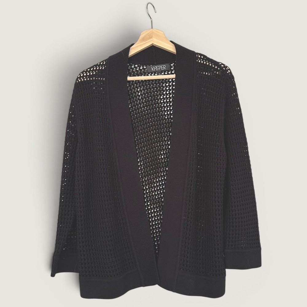 Kasper Black Sheer Lightweight Open Front Cardigan Women's Large